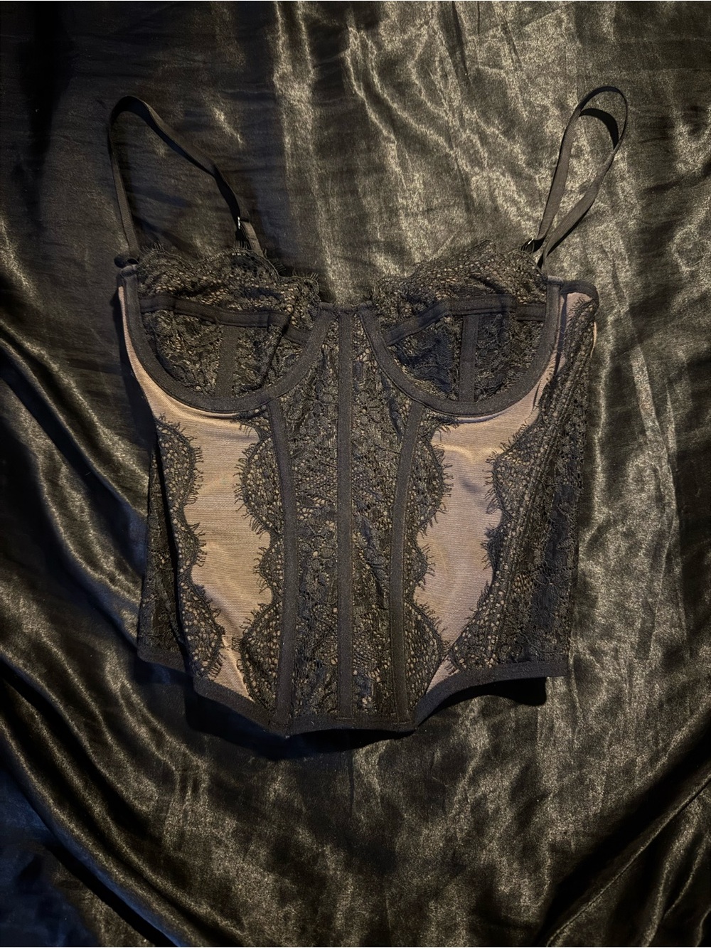Urban Outfitters Black Lace Corset Camisole with Nude Lining